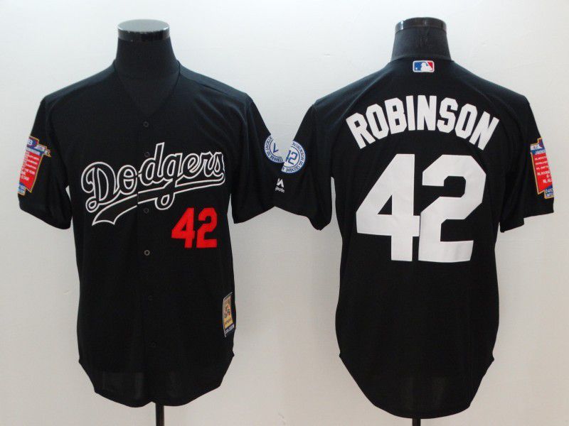 Men Los Angeles Dodgers #42 Robinson Black Throwback MLB Jerseys->detroit tigers->MLB Jersey